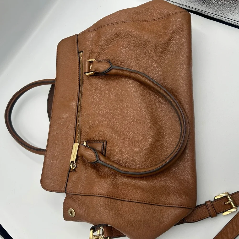 Michael Kors Satchel Womens Medium Brown Pebbled Leather Crossbody Bag